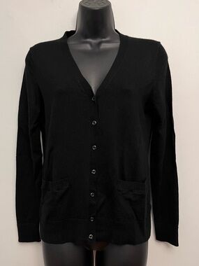 En Thread Black Merino Wool V-Neck Cardigan, Size Medium